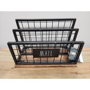 Rae Dunn Mail Organizer 2 Compartment Wood & Metal Desk Rustic Farmhouse